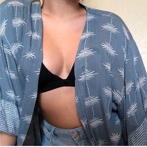 Blue Floral Boho Kimono Cover Up Cardigan